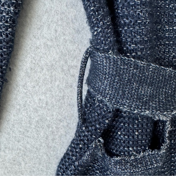 ZARA Cardigan Sweater Coat Long Line Open Front Belt Metallic Small Blue Silver - Picture 2 of 16